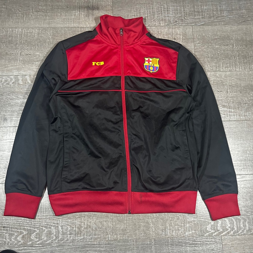 FC Barcelona Track Jacket Full‎ Zip FCB Logo Mens L Black Red Forca Barca